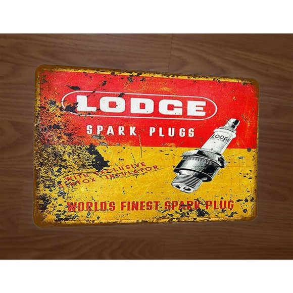 Lodge Spark Plugs Vintage Look Worlds Finest 8x12 Metal‎ Wall Sign - Picture 1 of 1